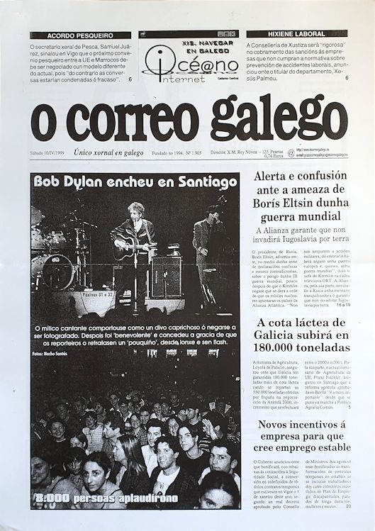 O Correo Gallego 10 April 1999 Bob Dylan front cover