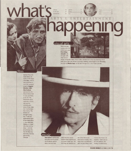 what's happening eugene or magazine Bob Dylan front cover