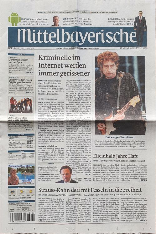 LEIPZIGER VOLKSZEITUNG Bob Dylan front cover