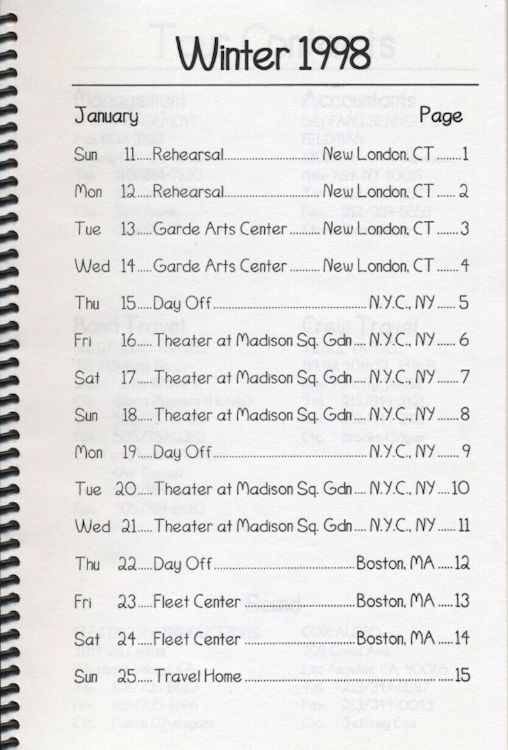 tour itineraries winter 1998 page 1  bob dylan