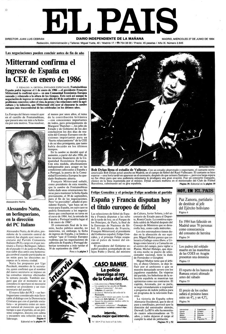 el pais semanal 1984 Bob Dylan front cover