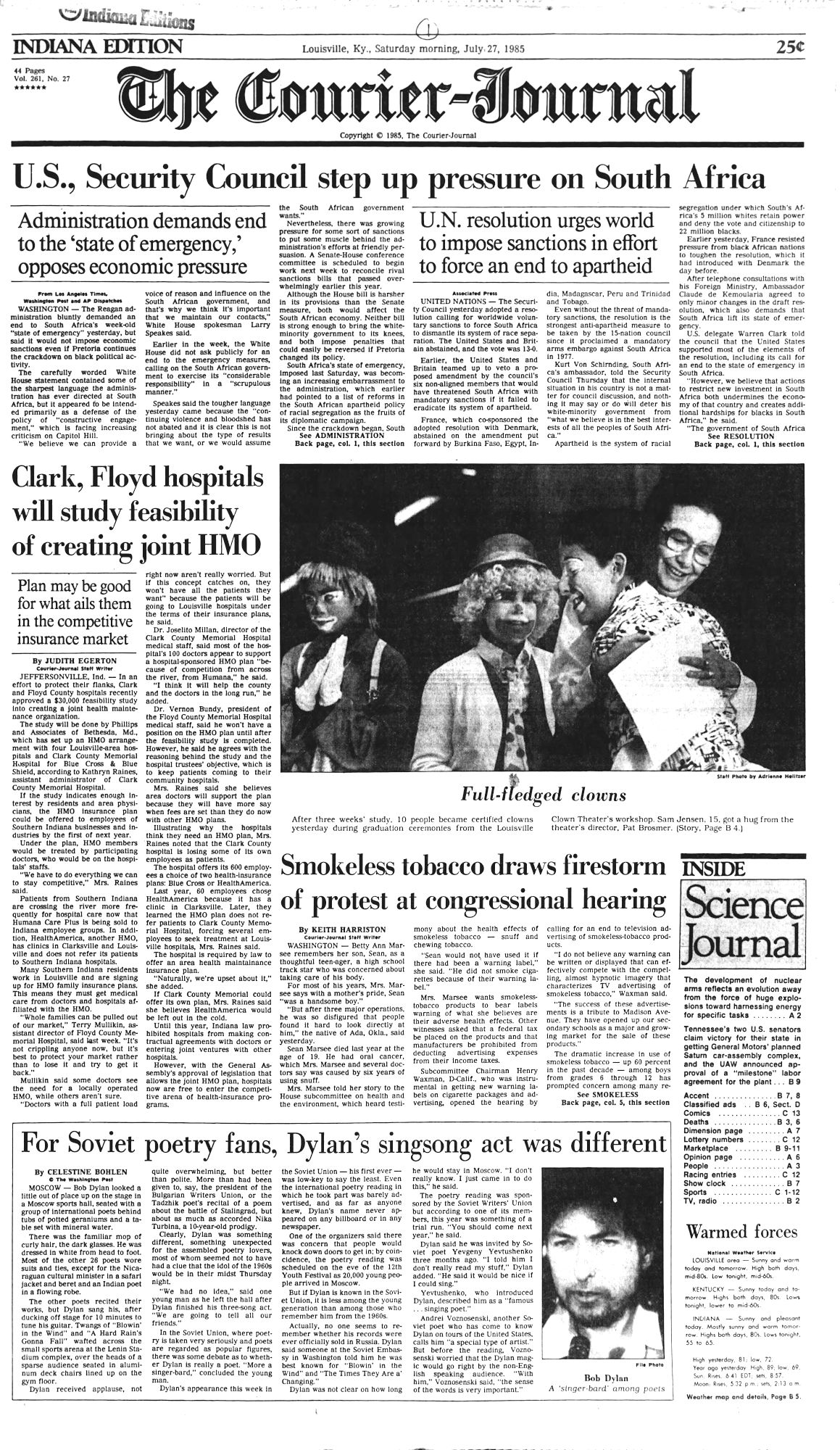 courier journal Bob Dylan front cover
