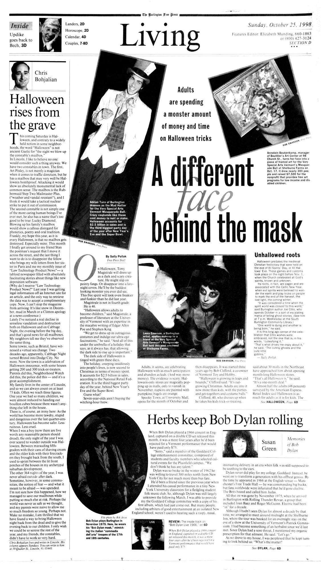 Burlington Free Press Bob Dylan front cover