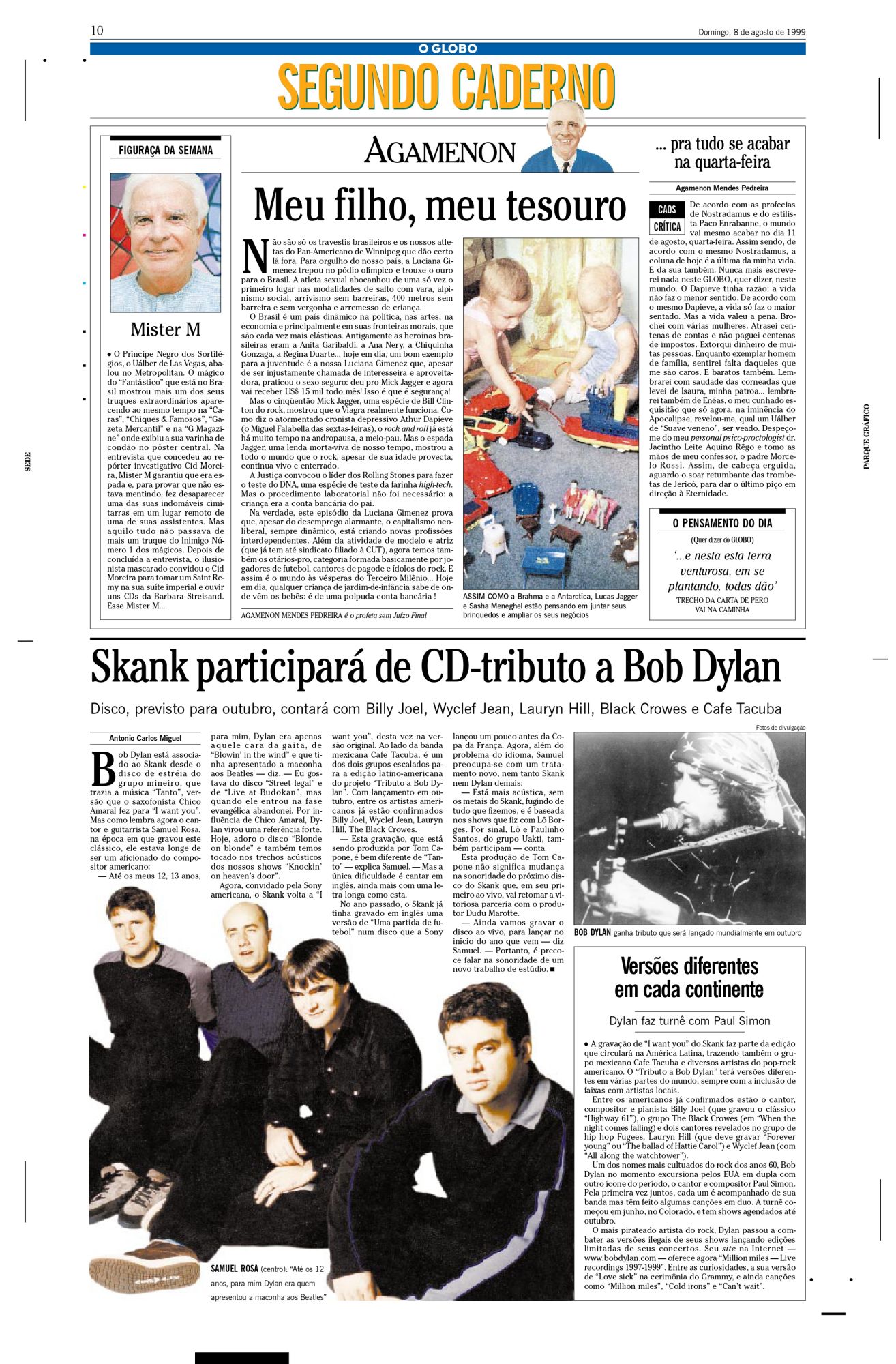 o globo 15 april 1998 supplement Bob Dylan front cover