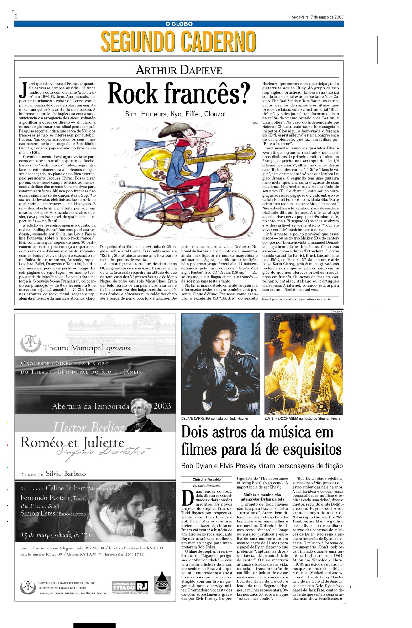 o globo 15 april 1998 supplement Bob Dylan front cover