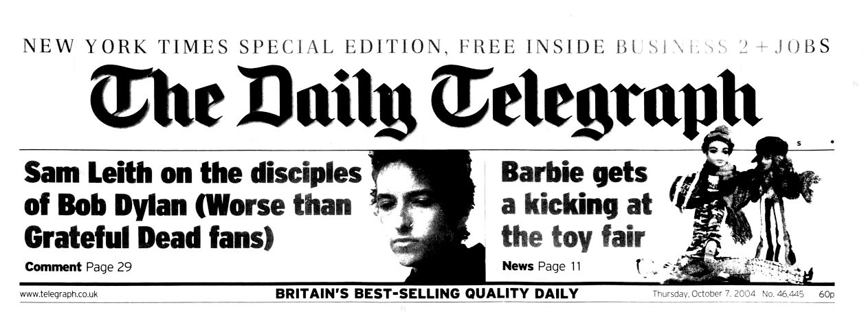 the daily telegraph magazine Bob Dylan front cover