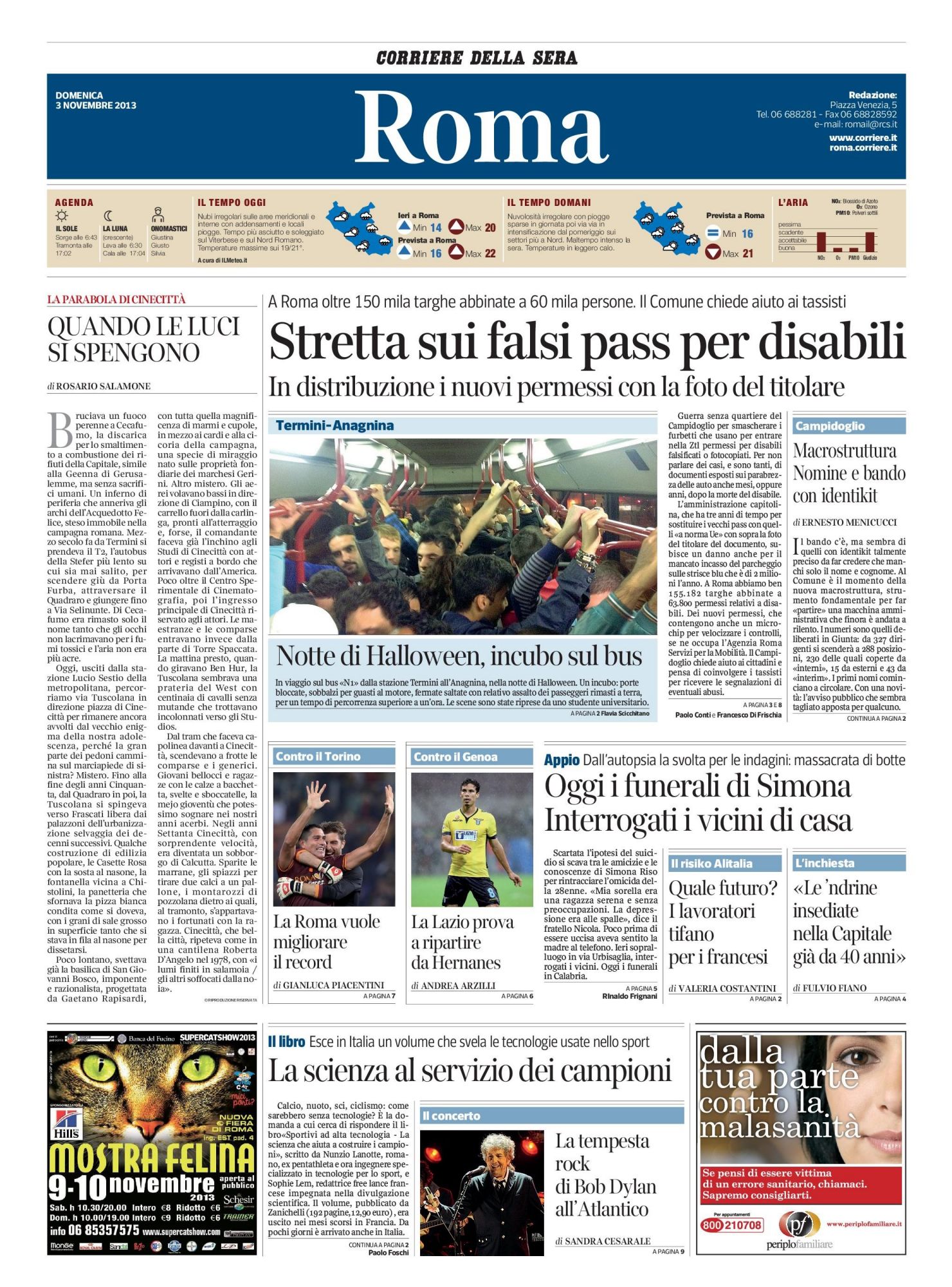 corriere della sera Bob Dylan front cover