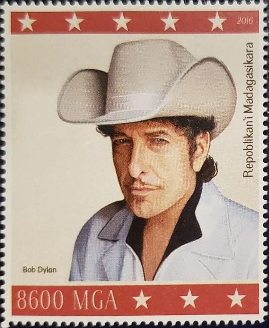 bob dylan Madagascar 2016, 'Lauréat du Prix Nobel de Littérature 2016' #2 stamp