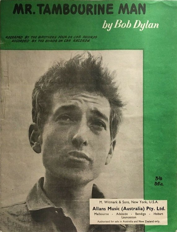 Bob Dylan Sheet Music Mr Tambourine Man